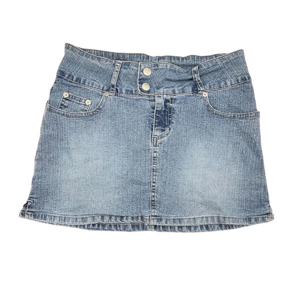 Y2K OTB One Tuff Babe Stretch Blue Denim Short Mini Skirt size 7/8 bodycon bratz
